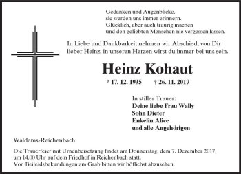 Traueranzeige von Heinz Kohaut von  Camberger Anzeiger