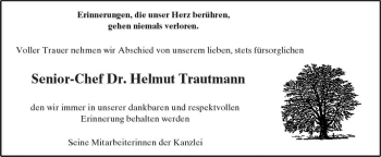Traueranzeige von Helmut Trautmann von Trauerportal Echo Online