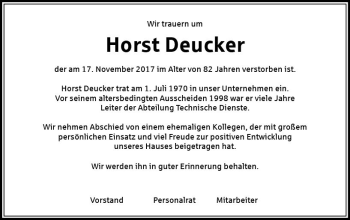 Traueranzeige von Horst Deucker von  Gießener Anzeiger