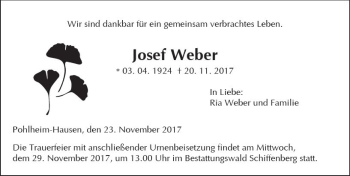 Traueranzeige von Josef Weber von  Gießener Anzeiger