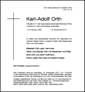 Traueranzeige von Karl-Adolf Orth von Trauerportal Rhein Main Presse