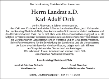 Traueranzeige von Karl-Adolf Orth von Trauerportal Rhein Main Presse