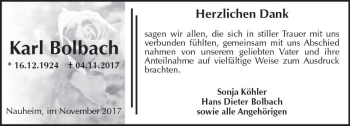 Traueranzeige von Karl Bolbach von Trauerportal Echo Online