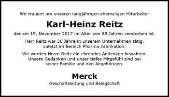 Traueranzeige von Karl-Heinz Reitz von Trauerportal Echo Online
