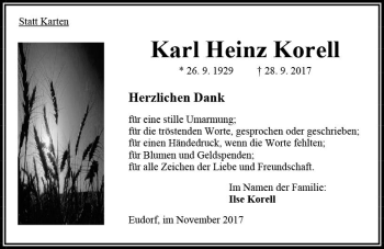 Traueranzeige von Karl Heinz Korell von VRM Trauer