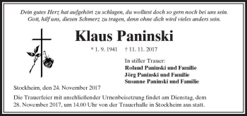 Traueranzeige von Klaus Paninski von  Kreisanzeiger Traueranzeige von Klaus Paninski von  Kreisanzeiger