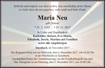 Traueranzeige von Maria Neu von  Camberger Anzeiger