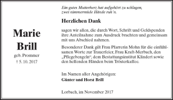 Traueranzeige von Marie Brill von  Kreisanzeiger