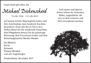 Traueranzeige von Michael Dickenscheid von Trauerportal Rhein Main Presse