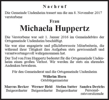 Traueranzeige von Michaela Huppertz von Trauerportal Rhein Main Presse