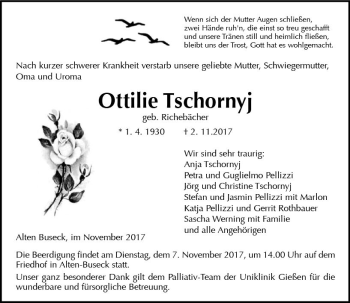 Traueranzeige von Ottilie Tschornyj von  Gießener Anzeiger