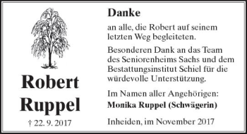 Traueranzeige von Robert Ruppel von  Kreisanzeiger