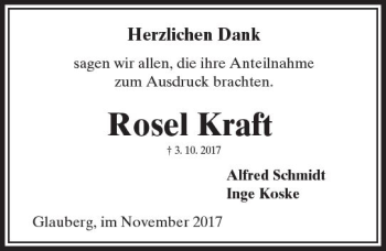 Traueranzeige von Rosel Kraft von  Kreisanzeiger