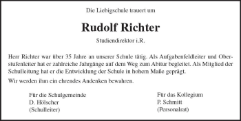 Traueranzeige von Rudolf Richter von  Gießener Anzeiger