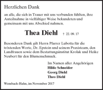 Traueranzeige von Thea Diehl von Trauerportal Echo Online