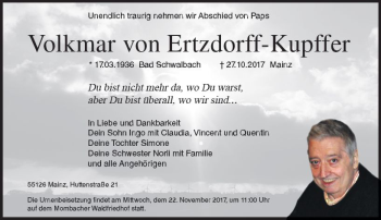 Traueranzeige von Volkmar von Ertzdorff-Kupffer von Trauerportal Rhein Main Presse