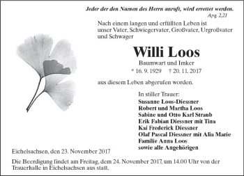 Traueranzeige von Willi Loos von  Kreisanzeiger