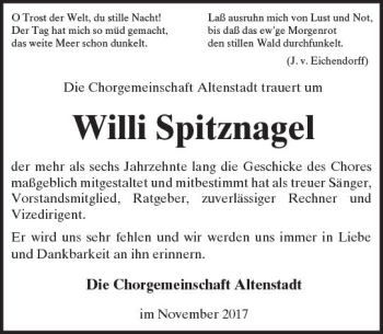 Traueranzeige von Willi Spitznagel von  Kreisanzeiger