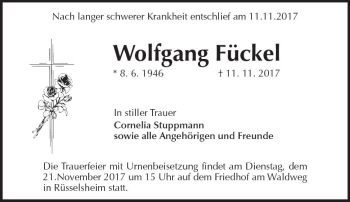 Traueranzeige von Wolfgang Fückel von Trauerportal Rhein Main Presse
