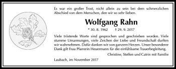 Traueranzeige von Wolfgang Rahn von  Gießener Anzeiger