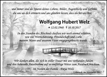 Traueranzeige von Wolfgang Hubert Welz von Trauerportal Echo Online