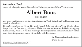 Traueranzeige von Albert Boos von Trauerportal Rhein Main Presse