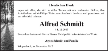 Traueranzeige von Alfred Schmidt von  Kreisanzeiger