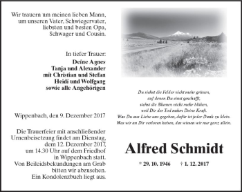 Traueranzeige von Alfred Schmidt von  Kreisanzeiger