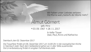 Traueranzeige von Almut Görnert von  Gießener Anzeiger