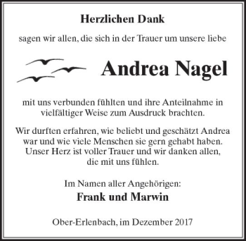 Traueranzeige von Andrea Nagel von  Kreisanzeiger
