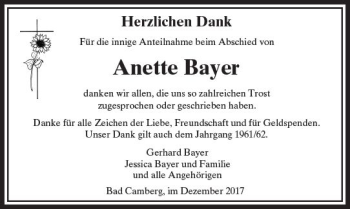 Traueranzeige von Anette Bayer von  Camberger Anzeiger