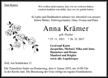 Traueranzeige von Anna Krämer von VRM Trauer