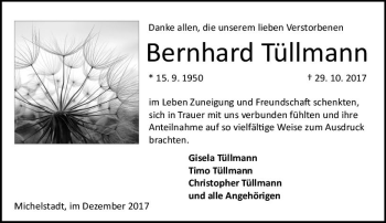 Traueranzeige von Bernhard Tüllmann von Trauerportal Echo Online