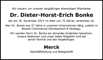 Traueranzeige von Dieter-Horst-Erich Bonke von Trauerportal Echo Online
