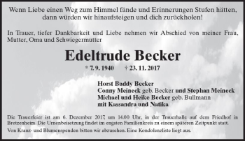 Traueranzeige von Edeltrude Becker von Trauerportal Rhein Main Presse