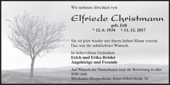 Traueranzeige von Elfriede Christmann von Trauerportal Rhein Main Presse