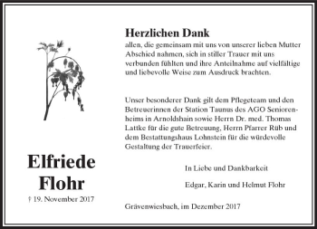 Traueranzeige von Elfriede Flohr von  Usinger Anzeiger