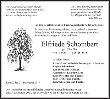 Traueranzeige von Elfriede Schombert von VRM Trauer