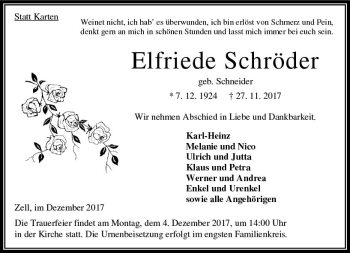 Traueranzeige von Elfriede Schröder von VRM Trauer