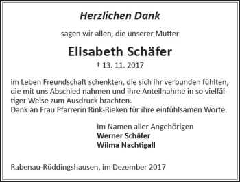 Traueranzeige von Elisabeth Schäfer von  Gießener Anzeiger Traueranzeige von Elisabeth Schäfer von  Gießener Anzeiger