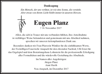 Traueranzeige von Eugen Planz von  Usinger Anzeiger