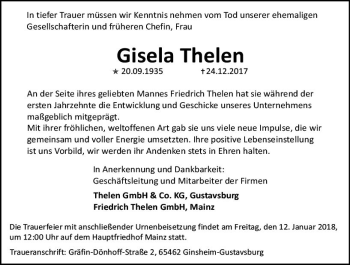 Traueranzeige von Gisela Thelen von Trauerportal Rhein Main Presse