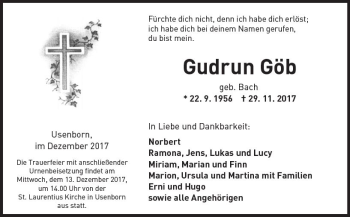 Traueranzeige von Gudrun Göb von  Kreisanzeiger