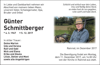 Traueranzeige von Günter Schmittberger von  Kreisanzeiger