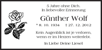 Traueranzeige von Günther Wolf von  Kreisanzeiger