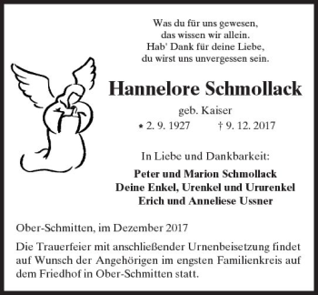 Traueranzeige von Hannelore Schmollack von  Kreisanzeiger
