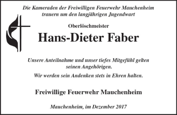 Traueranzeige von Hans-Dieter Faber von Trauerportal Rhein Main Presse
