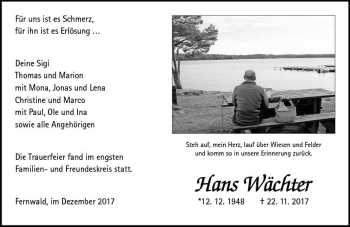 Traueranzeige von Hans Wächter von  Gießener Anzeiger