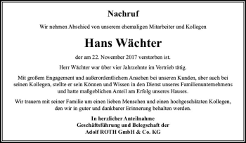 Traueranzeige von Hans Wächter von  Gießener Anzeiger