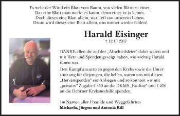 Traueranzeige von Harald Eisinger von  Camberger Anzeiger